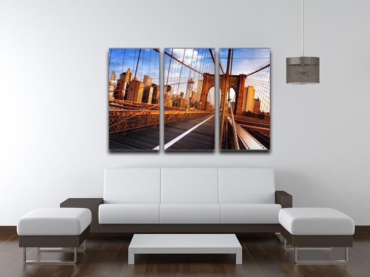 morning on the famous Brooklyn Bridge 3 Split Panel Canvas Print - Canvas Art Rocks - 3
