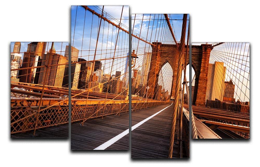 morning on the famous Brooklyn Bridge 4 Split Panel Canvas  - Canvas Art Rocks - 1