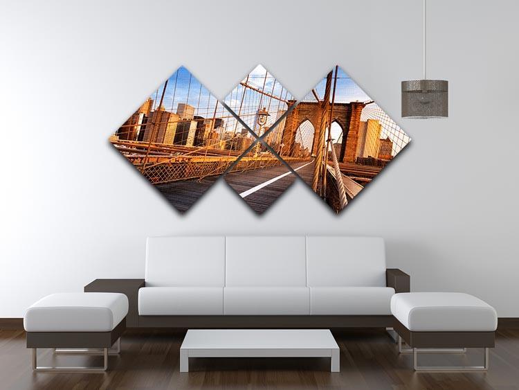 morning on the famous Brooklyn Bridge 4 Square Multi Panel Canvas  - Canvas Art Rocks - 3