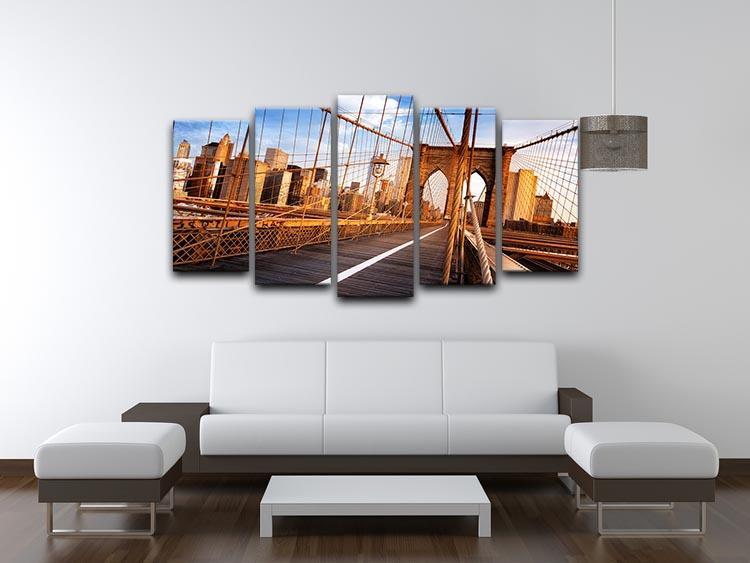 morning on the famous Brooklyn Bridge 5 Split Panel Canvas  - Canvas Art Rocks - 3