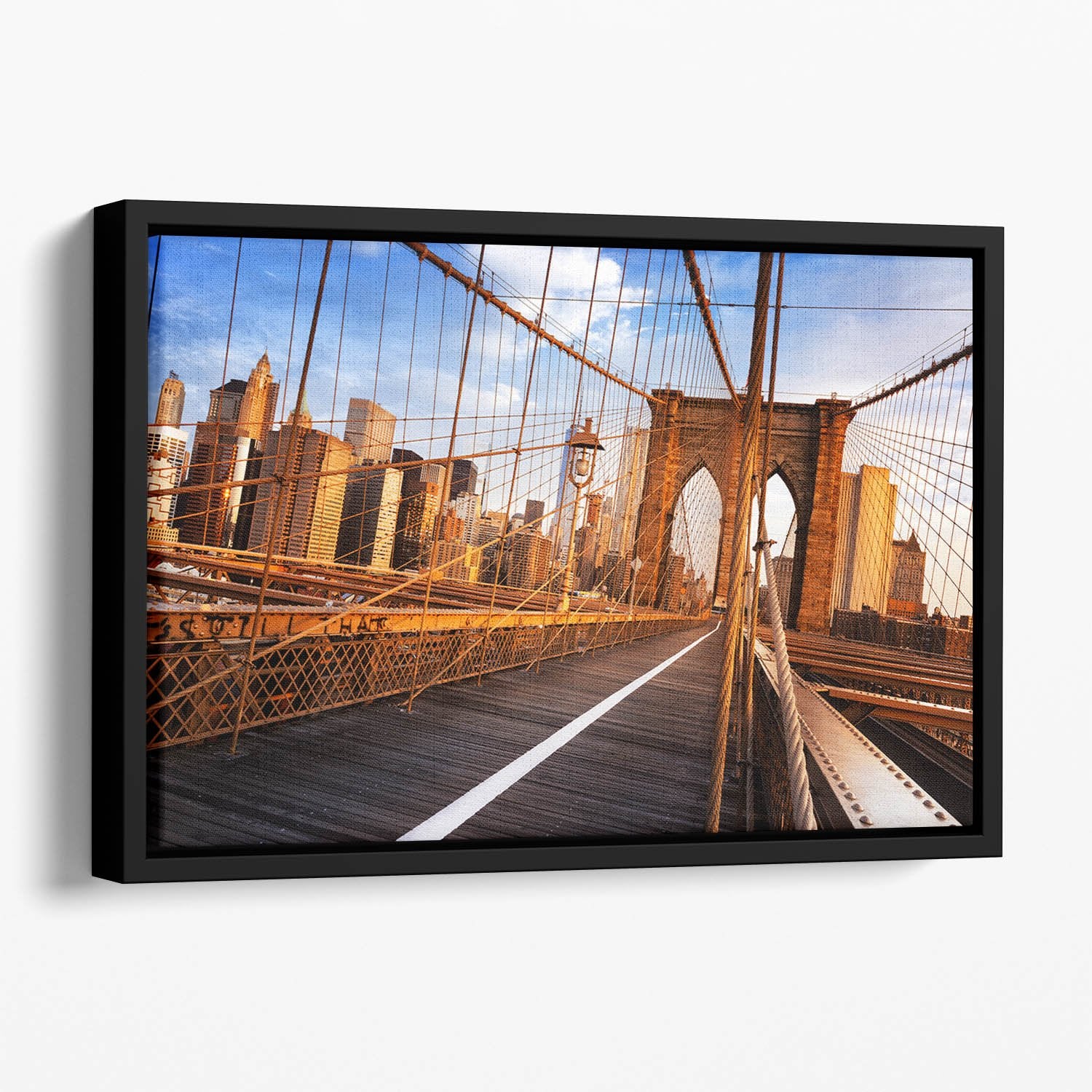 morning on the famous Brooklyn Bridge Floating Framed Canvas