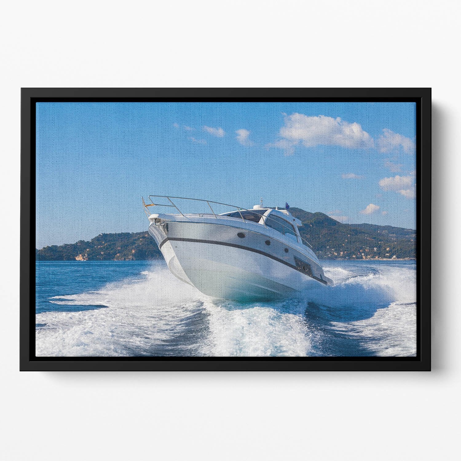 motor boat yachts Italy Floating Framed Canvas