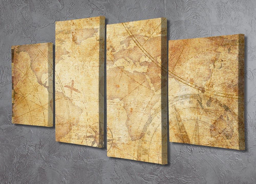 old nautical treasure map illustration 4 Split Panel Canvas  - Canvas Art Rocks - 2