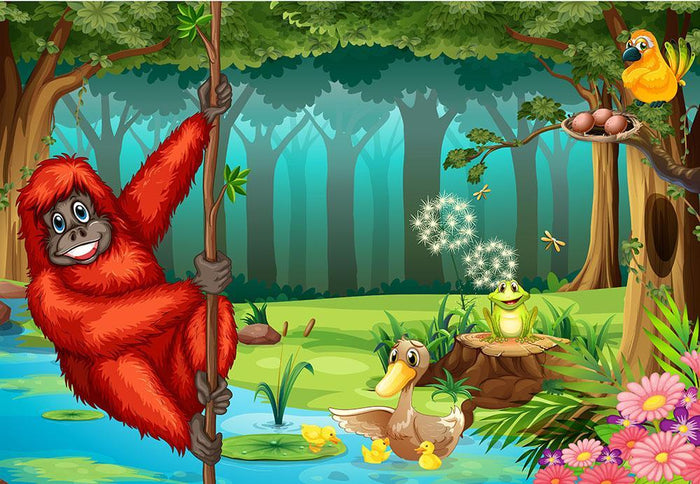 orangutan swinging in the jungle Wall Mural Wallpaper