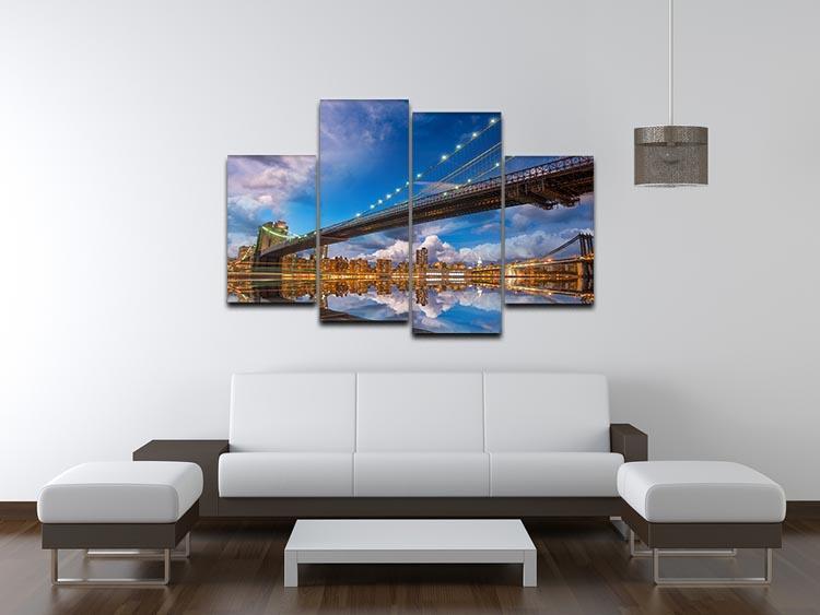 panoramic sunset with Brooklyn and Manhattan Bridge 4 Split Panel Canvas  - Canvas Art Rocks - 3