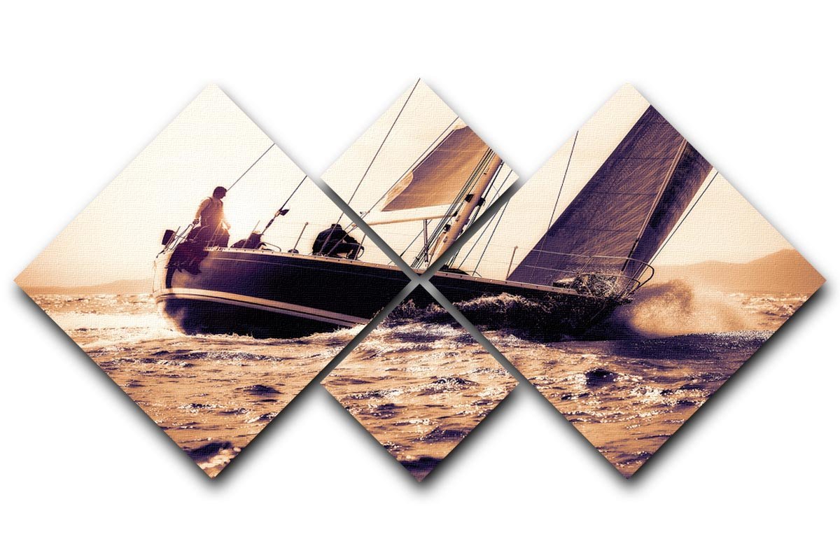 sail boat sailing on sunset 4 Square Multi Panel Canvas  - Canvas Art Rocks - 1