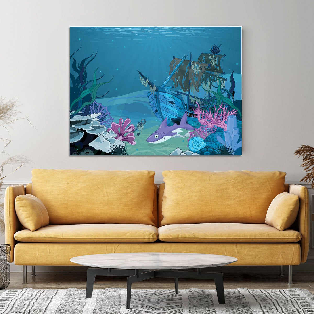 scene with old pirate ship Canvas Print or Poster