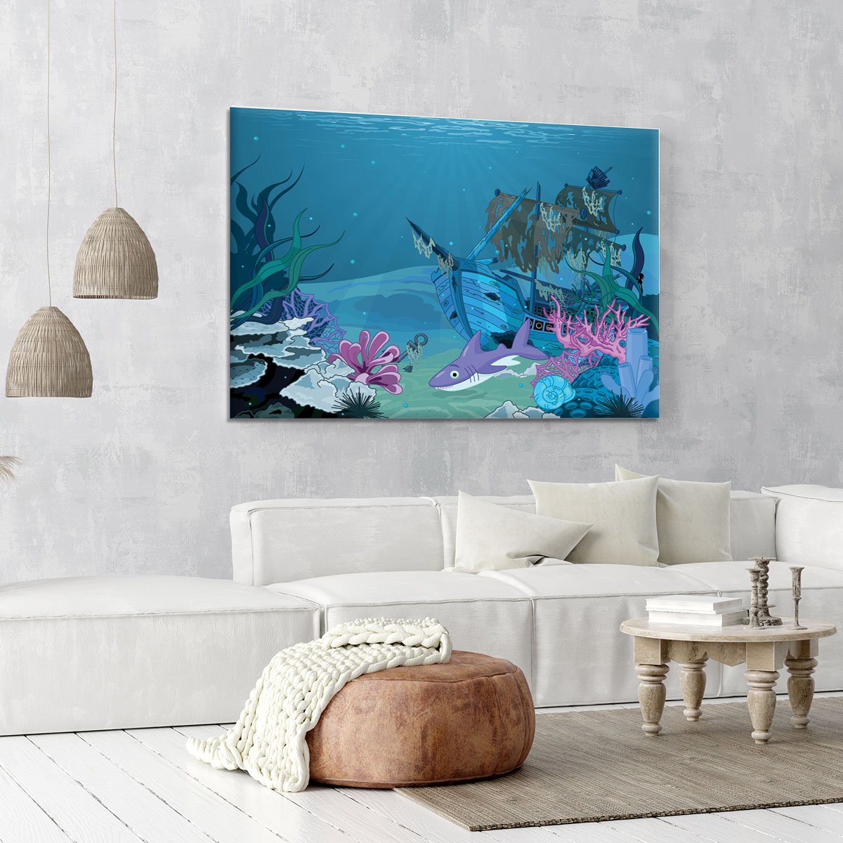 scene with old pirate ship Canvas Print or Poster