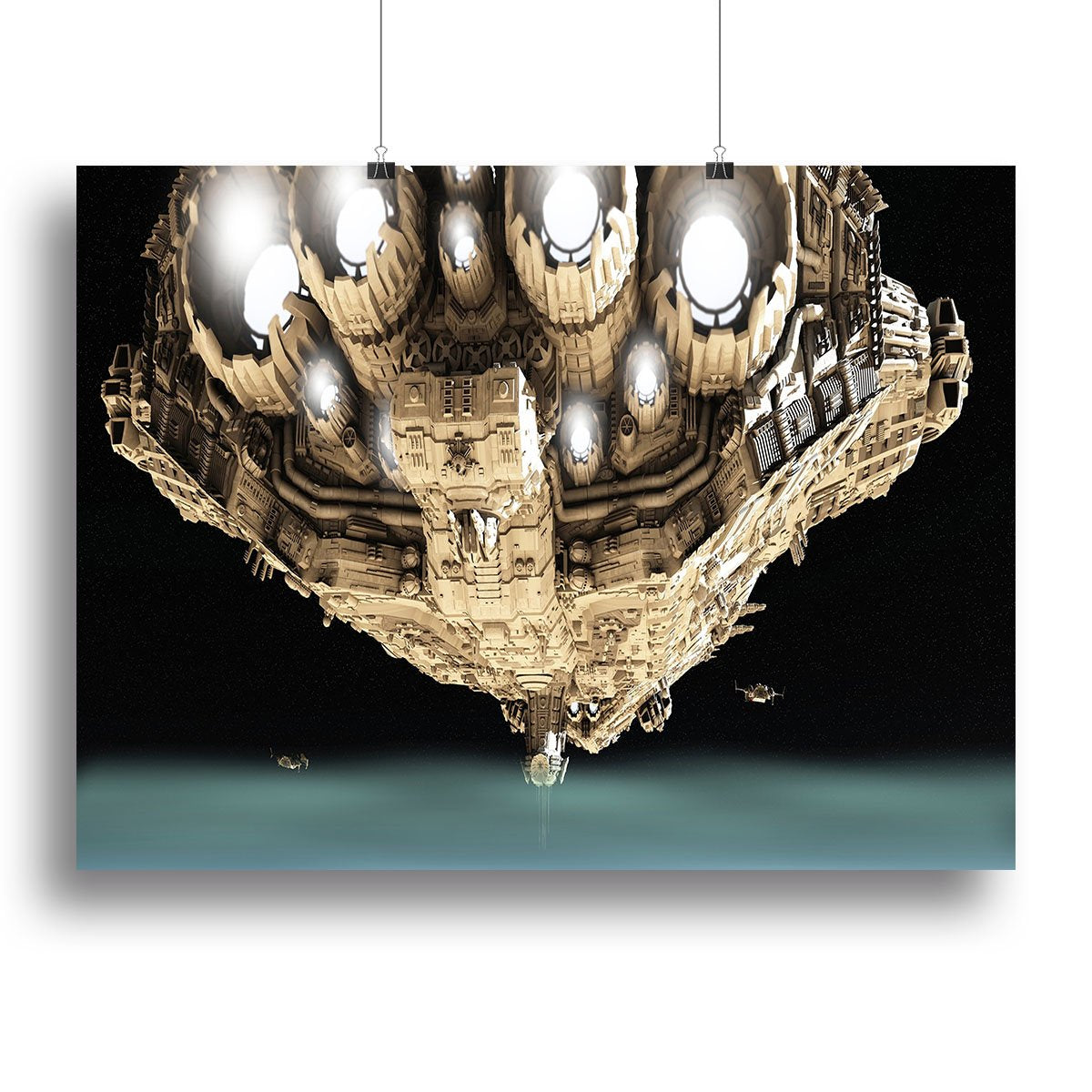 ships in low orbit over a planet Canvas Print or Poster