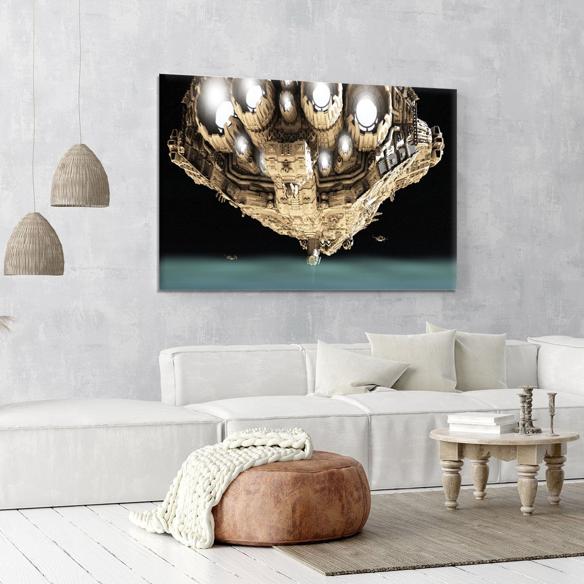 ships in low orbit over a planet Canvas Print or Poster