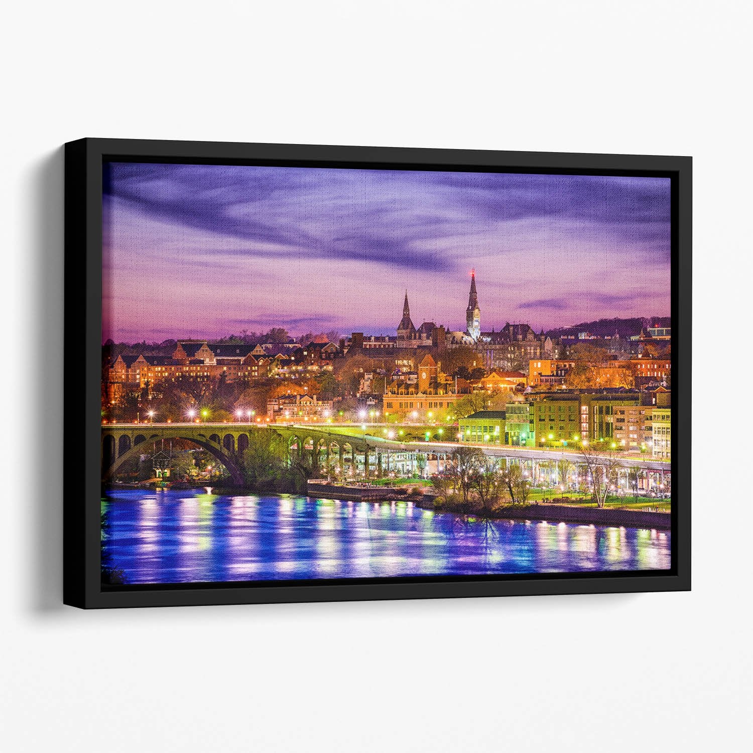 skyline on the Potomac River Floating Framed Canvas