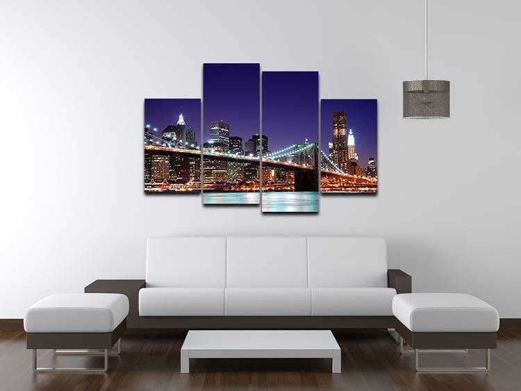 skyscrapers over Hudson River illuminated lights at dusk 4 Split Panel Canvas  - Canvas Art Rocks - 3
