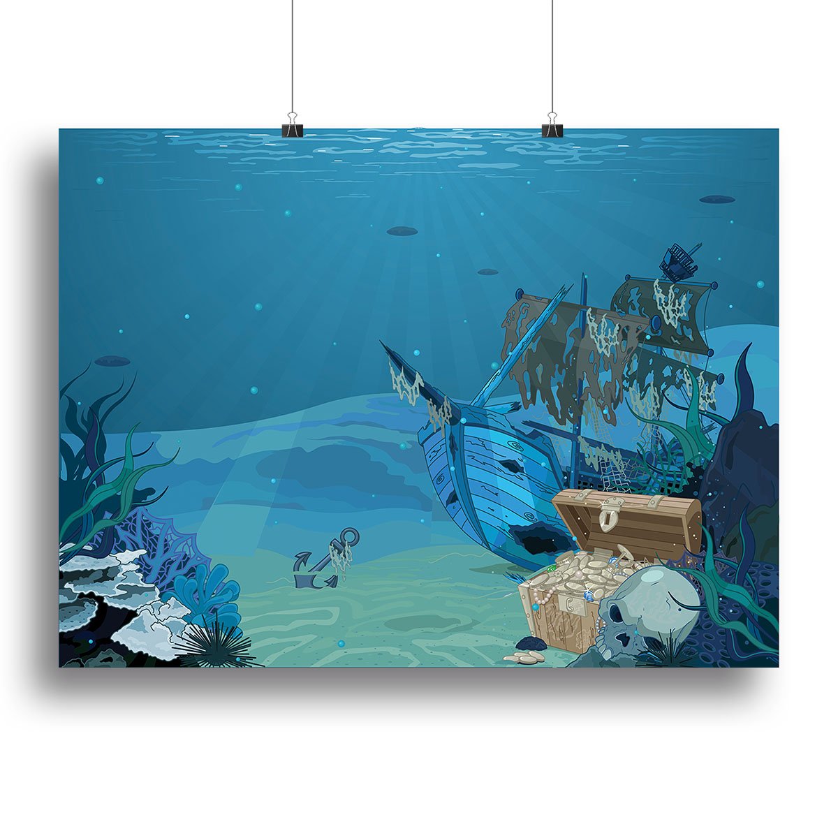 sunken sailboat on seabed background Canvas Print or Poster