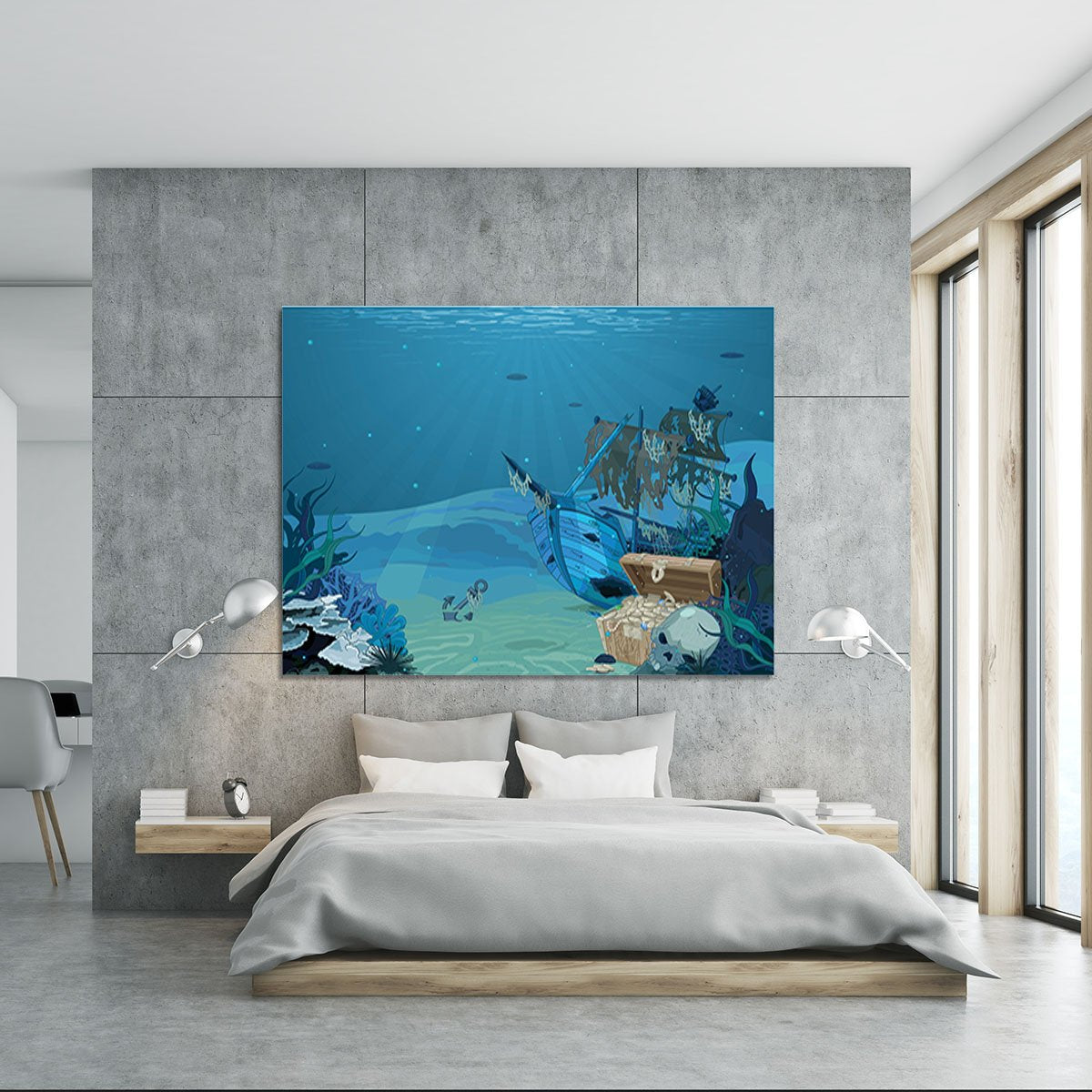 sunken sailboat on seabed background Canvas Print or Poster