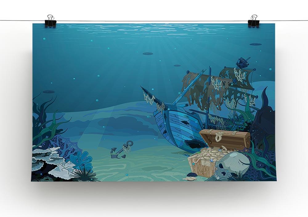 sunken sailboat on seabed background Canvas Print or Poster - Canvas Art Rocks - 2