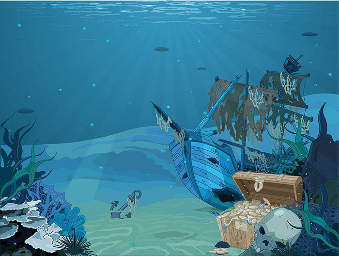 sunken sailboat on seabed background Wall Mural Wallpaper