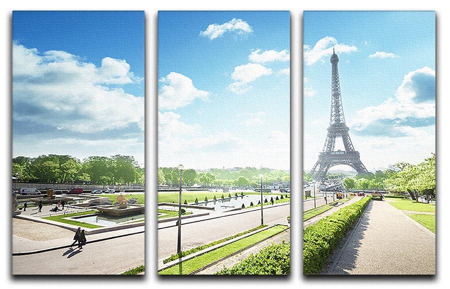 sunny morning and Eiffel Towe 3 Split Panel Canvas Print - Canvas Art Rocks - 1