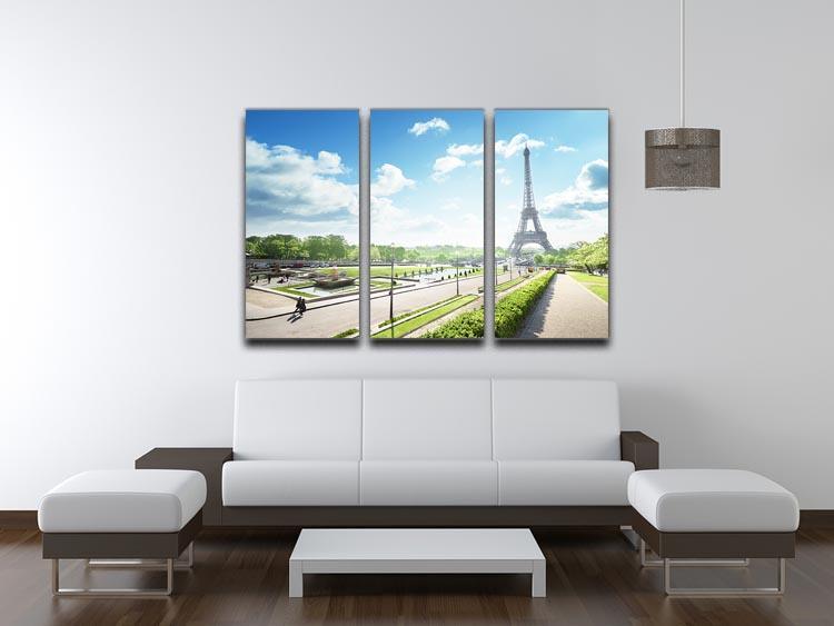 sunny morning and Eiffel Towe 3 Split Panel Canvas Print - Canvas Art Rocks - 3