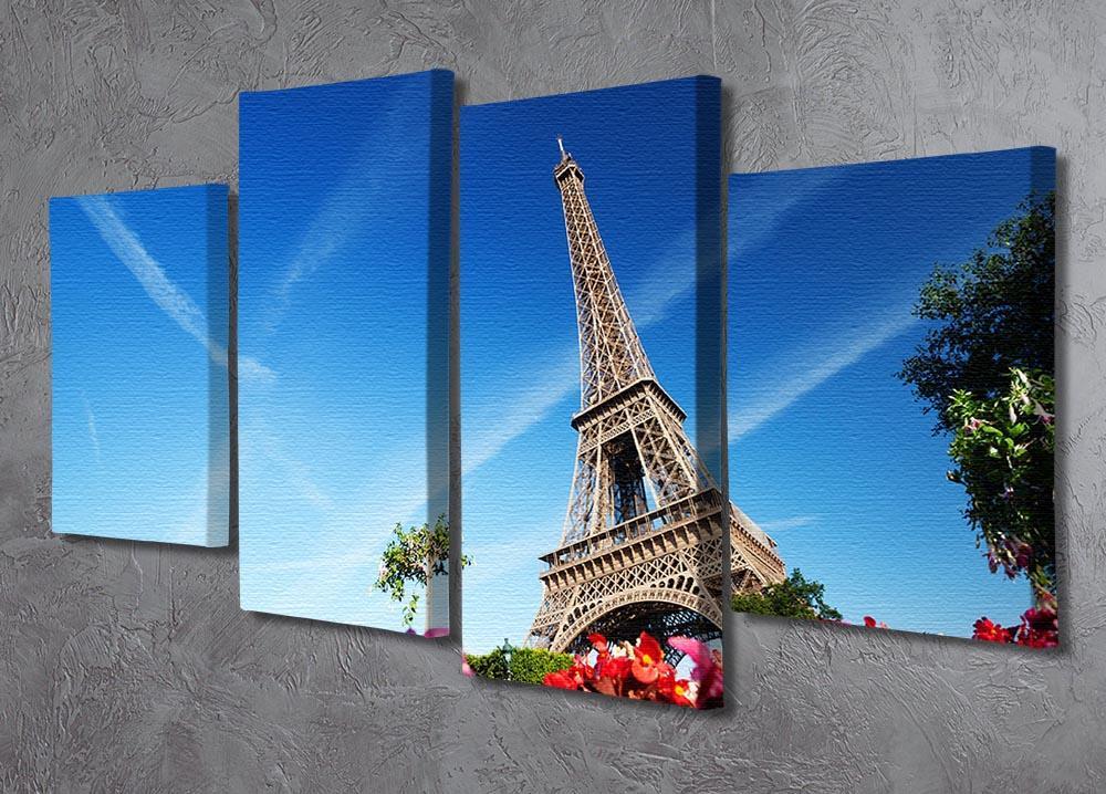 sunny morning flowers and Eiffel Tower 4 Split Panel Canvas  - Canvas Art Rocks - 2