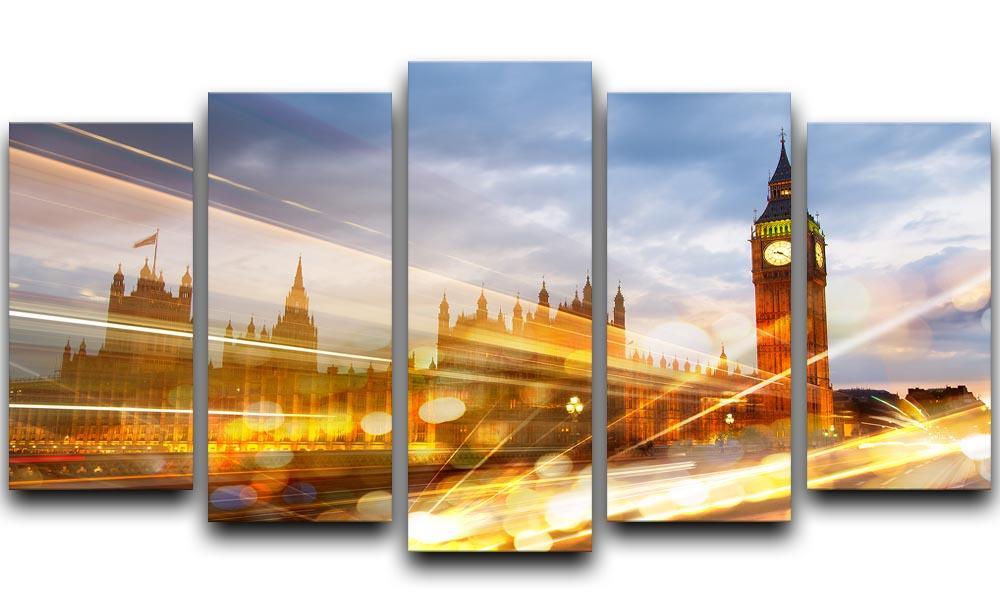 sunset Big Ben and houses of Parliament 5 Split Panel Canvas  - Canvas Art Rocks - 1