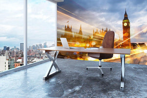 sunset Big Ben and houses of Parliament Wall Mural Wallpaper - Canvas Art Rocks - 3