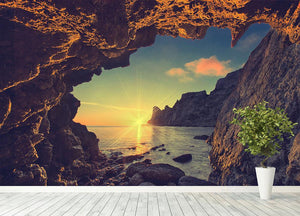 sunset from the mountain cave Wall Mural Wallpaper - Canvas Art Rocks - 4