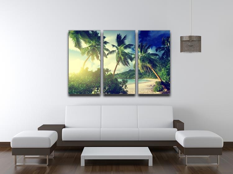 sunset on the beach Takamaka Mahe 3 Split Panel Canvas Print - Canvas Art Rocks - 3
