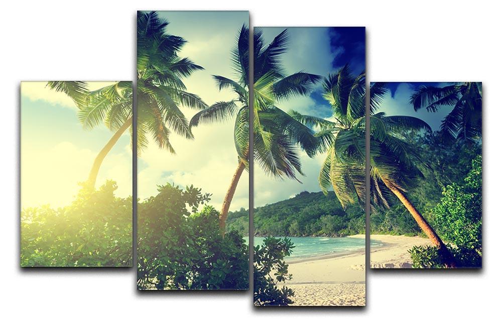 sunset on the beach Takamaka Mahe 4 Split Panel Canvas - Canvas Art Rocks - 1