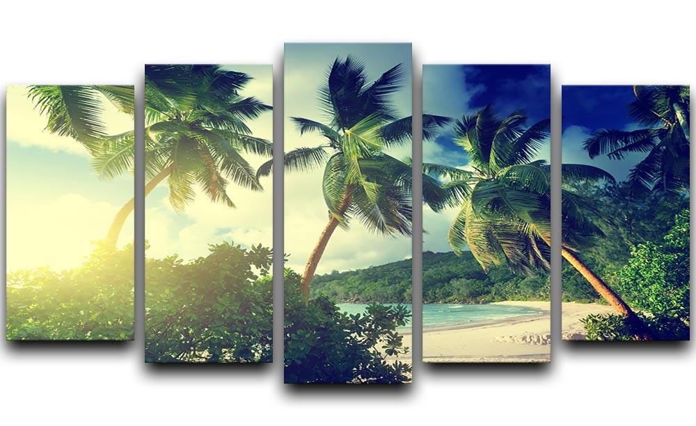 sunset on the beach Takamaka Mahe 5 Split Panel Canvas - Canvas Art Rocks - 1