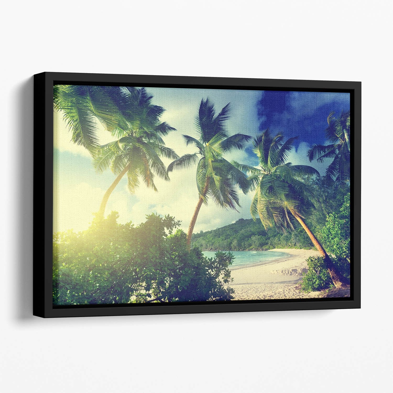 sunset on the beach Takamaka Mahe Floating Framed Canvas
