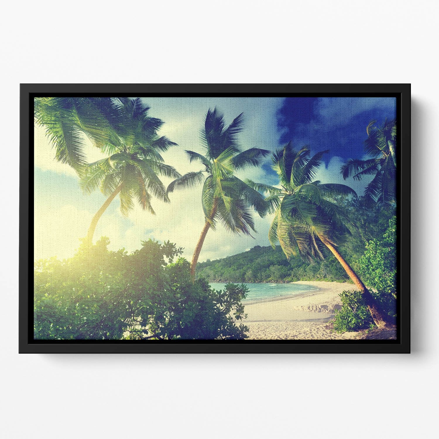 sunset on the beach Takamaka Mahe Floating Framed Canvas