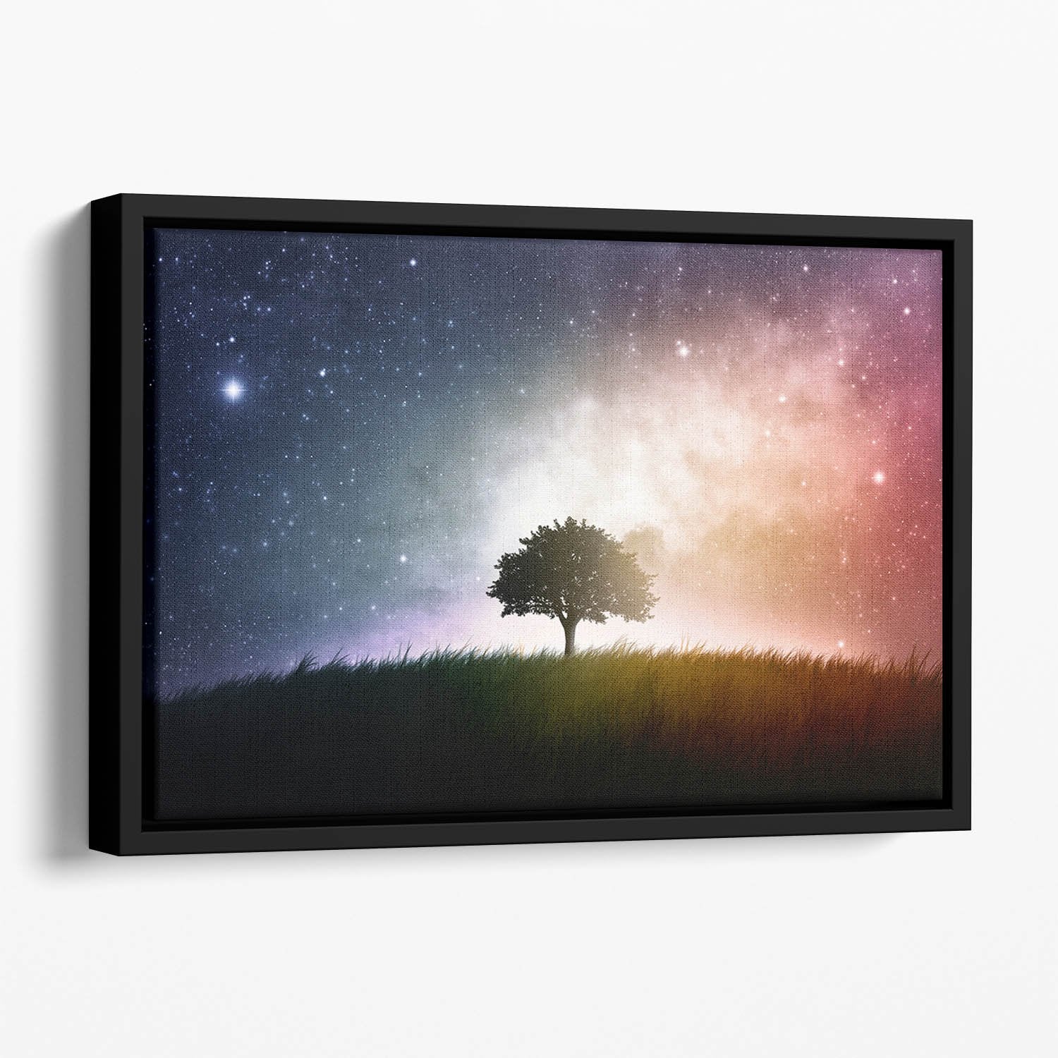 tree in a field with beautiful space background Floating Framed Canvas