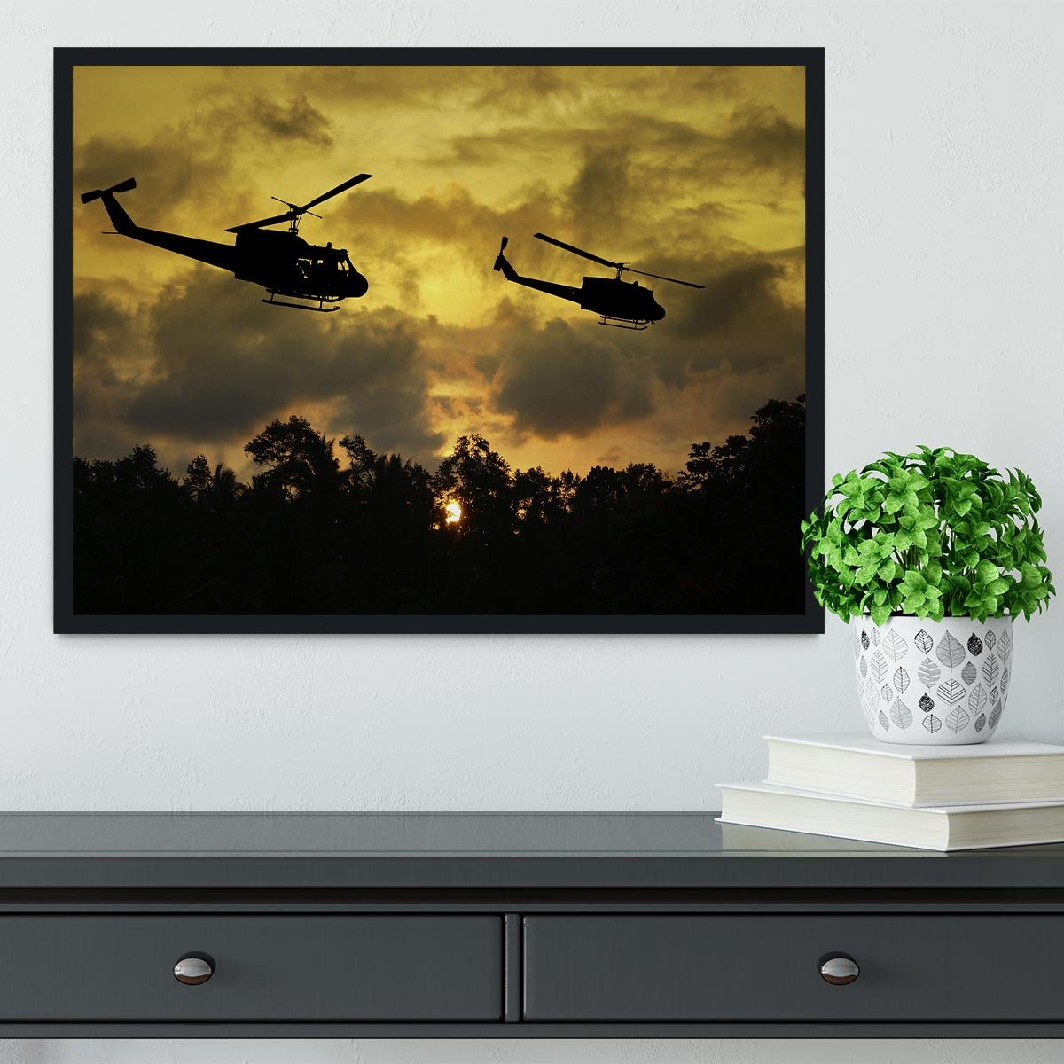two helicopters flying over South Vietnam Framed Print - Canvas Art Rocks - 2
