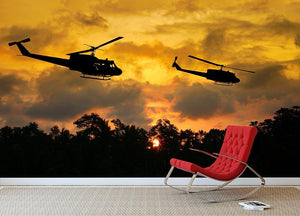 two helicopters flying over South Vietnam Wall Mural Wallpaper - Canvas Art Rocks - 2