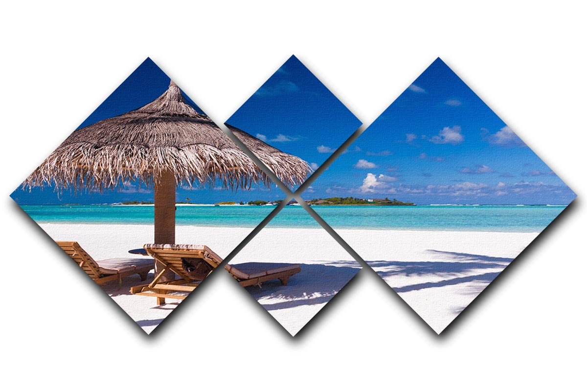 umbrella on a beach with shadow 4 Square Multi Panel Canvas - Canvas Art Rocks - 1