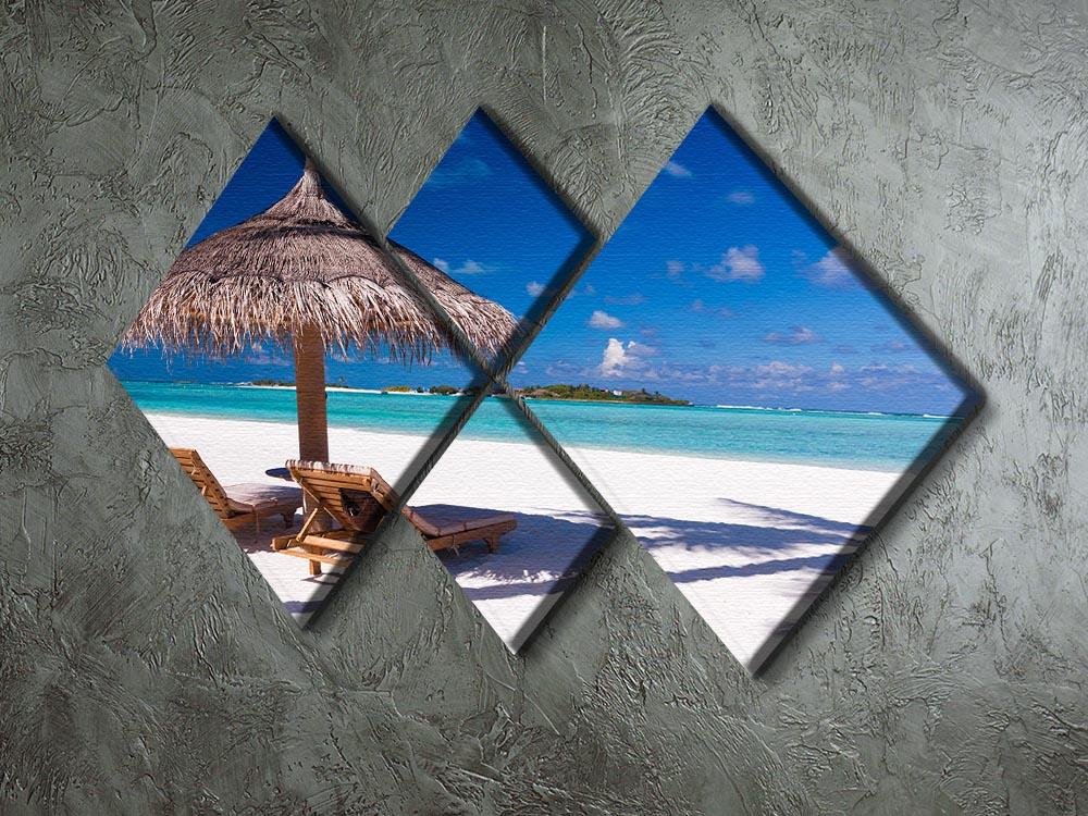 umbrella on a beach with shadow 4 Square Multi Panel Canvas - Canvas Art Rocks - 2