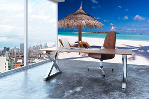 umbrella on a beach with shadow Wall Mural Wallpaper - Canvas Art Rocks - 3