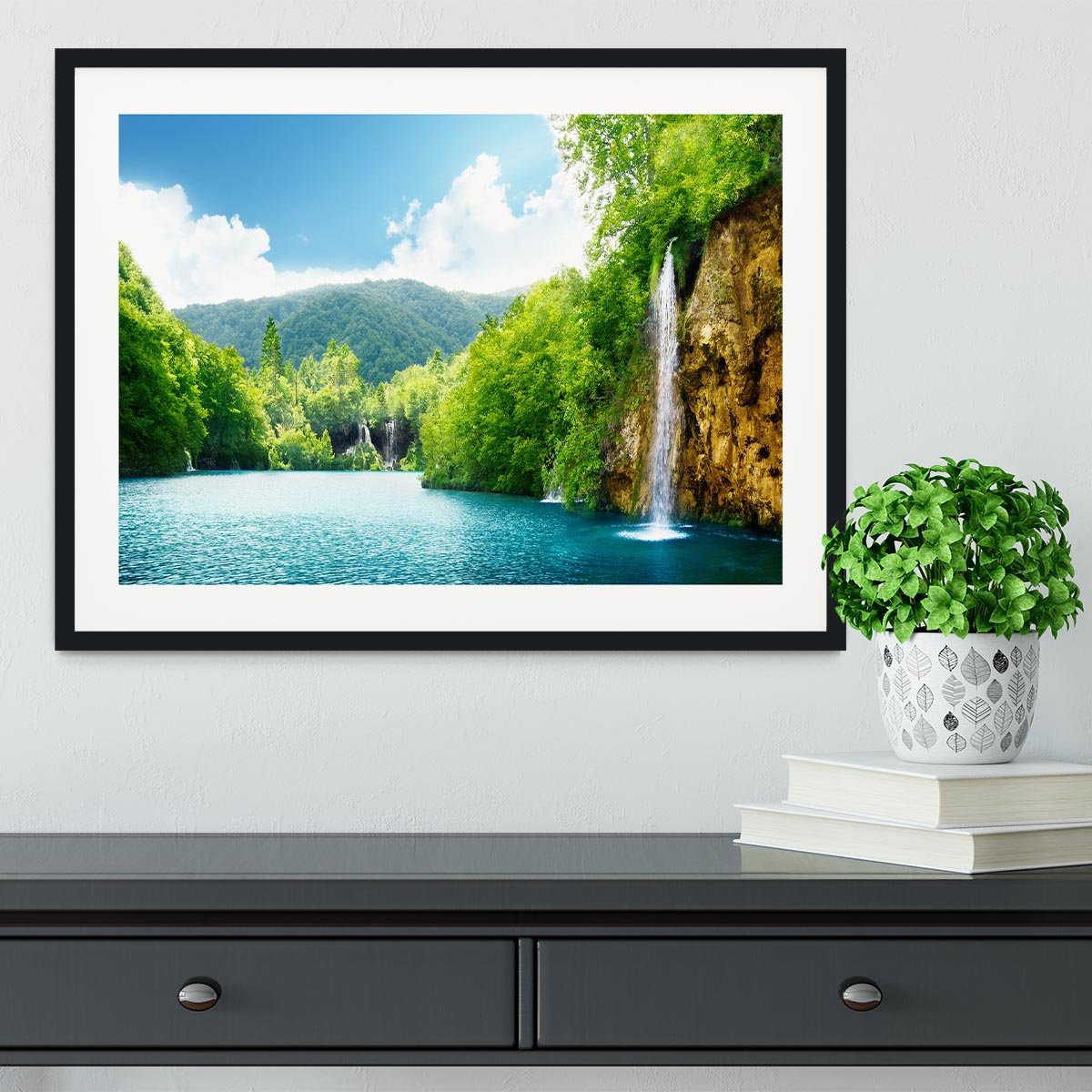 waterfall in deep forest Framed Print - Canvas Art Rocks - 1