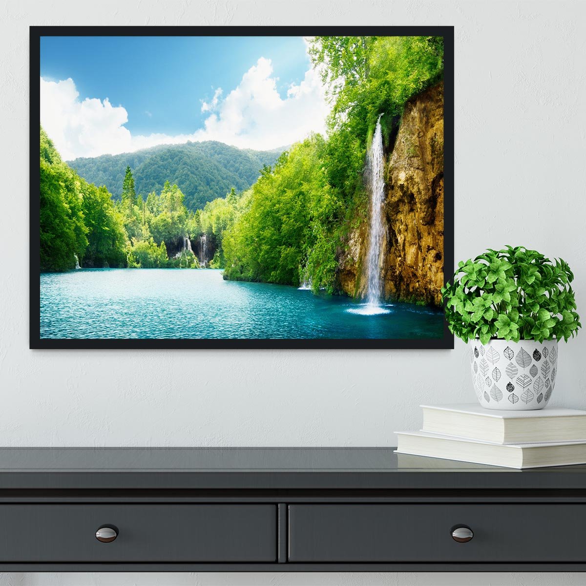 waterfall in deep forest Framed Print - Canvas Art Rocks - 2