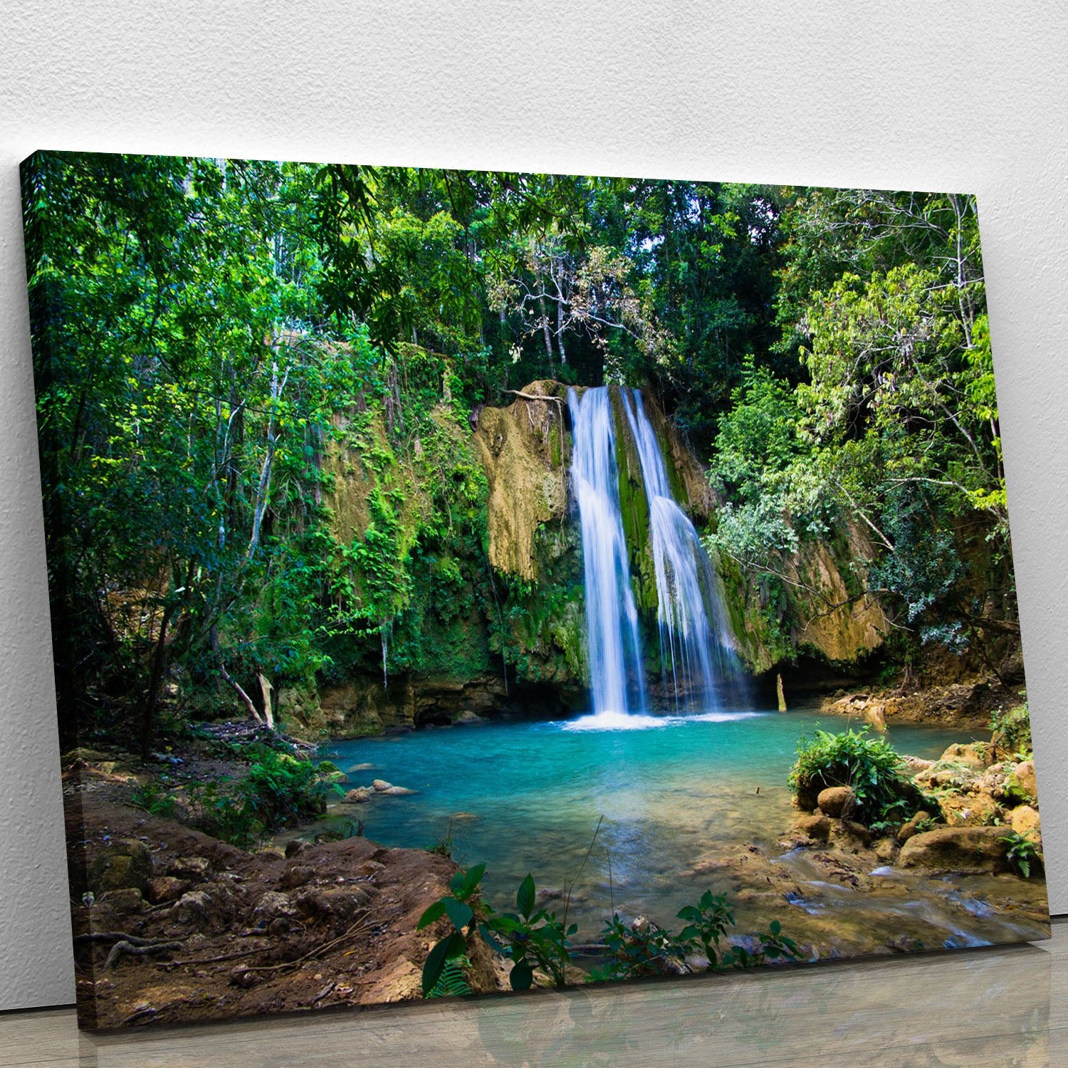 waterfall in deep green forest Canvas Print or Poster