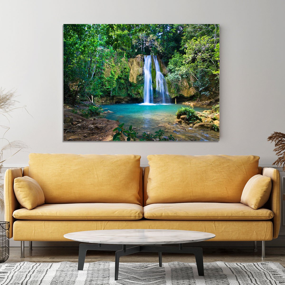 waterfall in deep green forest Canvas Print or Poster