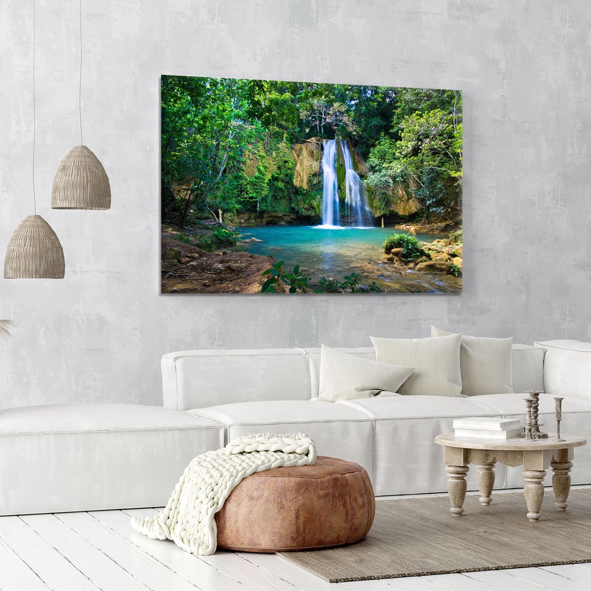 waterfall in deep green forest Canvas Print or Poster