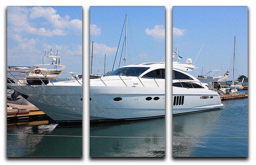 white yacht in marina 3 Split Panel Canvas Print - Canvas Art Rocks - 1