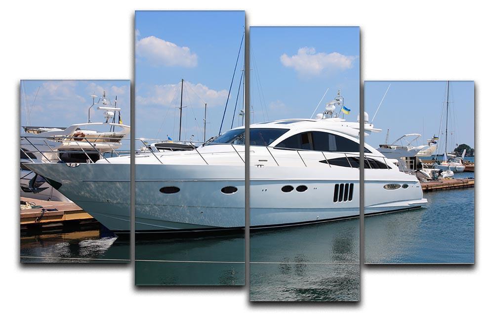 white yacht in marina 4 Split Panel Canvas  - Canvas Art Rocks - 1