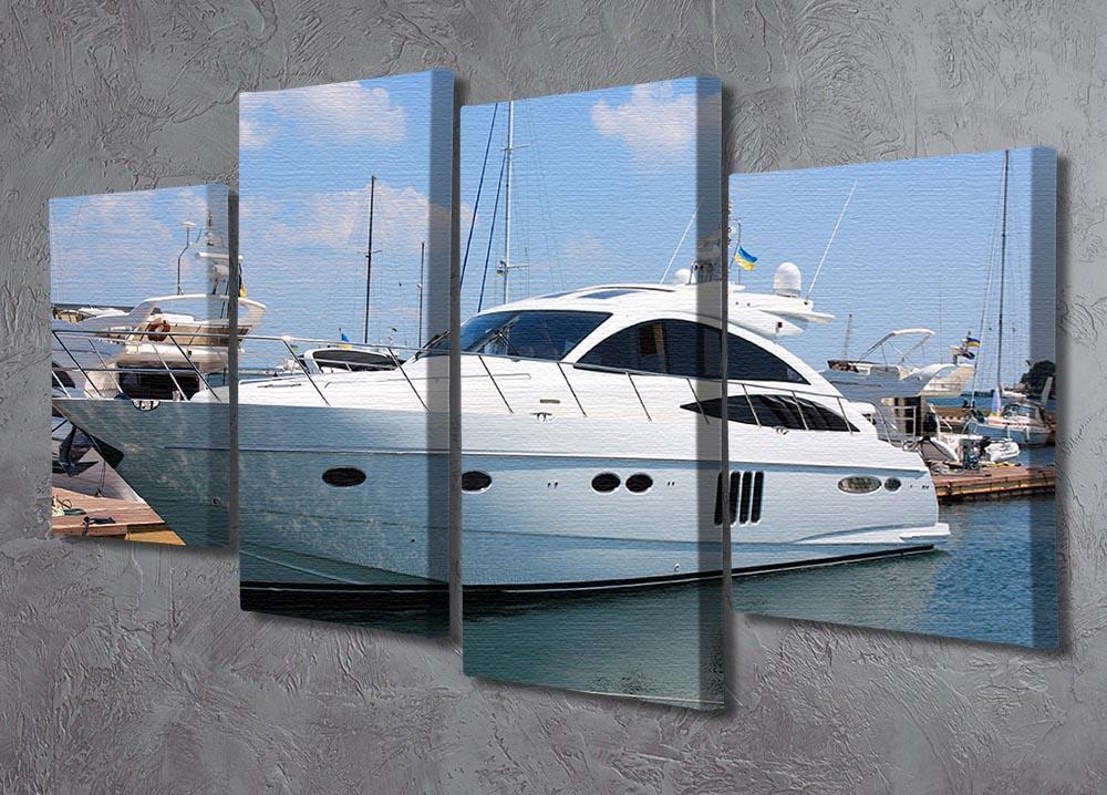 white yacht in marina 4 Split Panel Canvas  - Canvas Art Rocks - 2