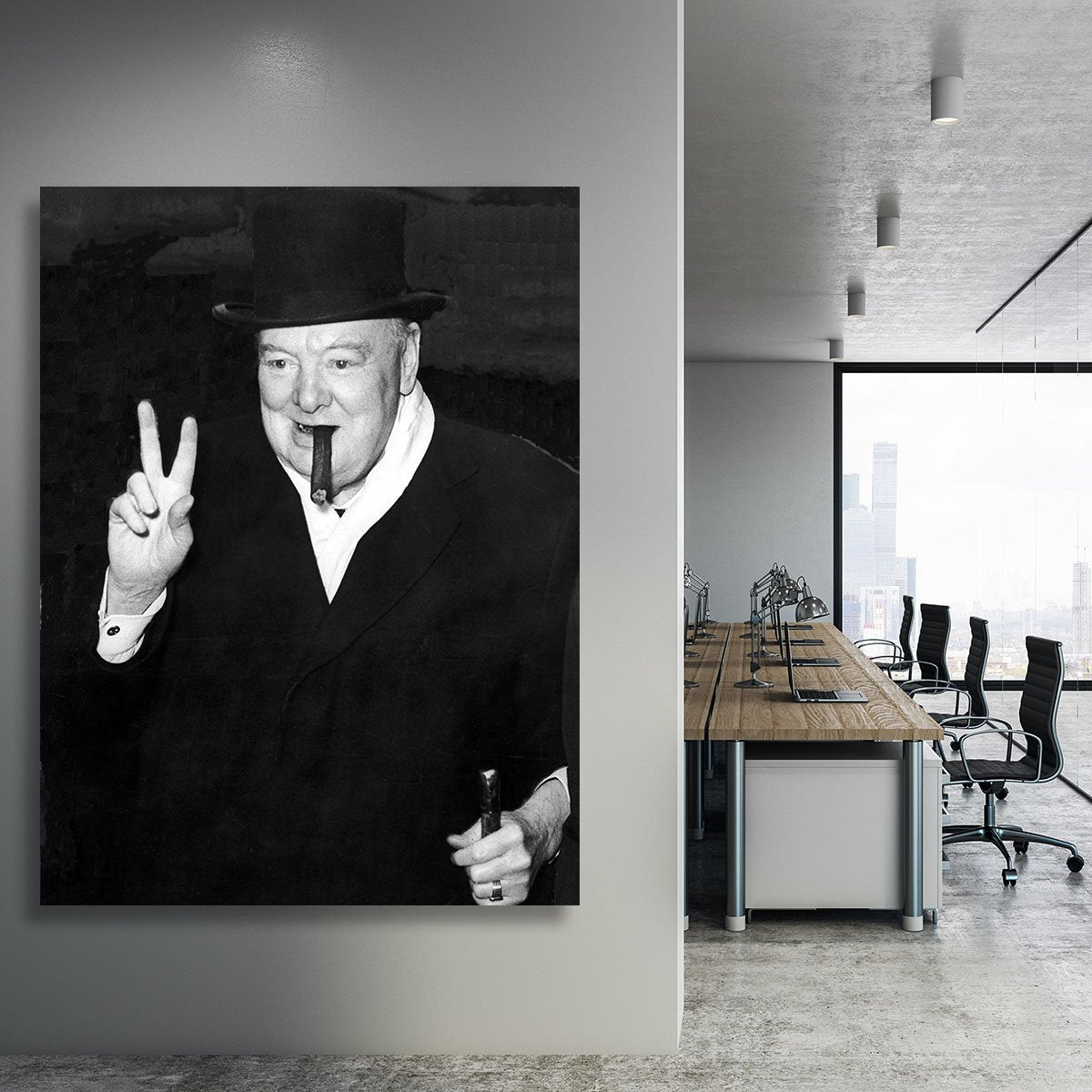 Winston Churchill giving the victory sign Canvas Print or Poster