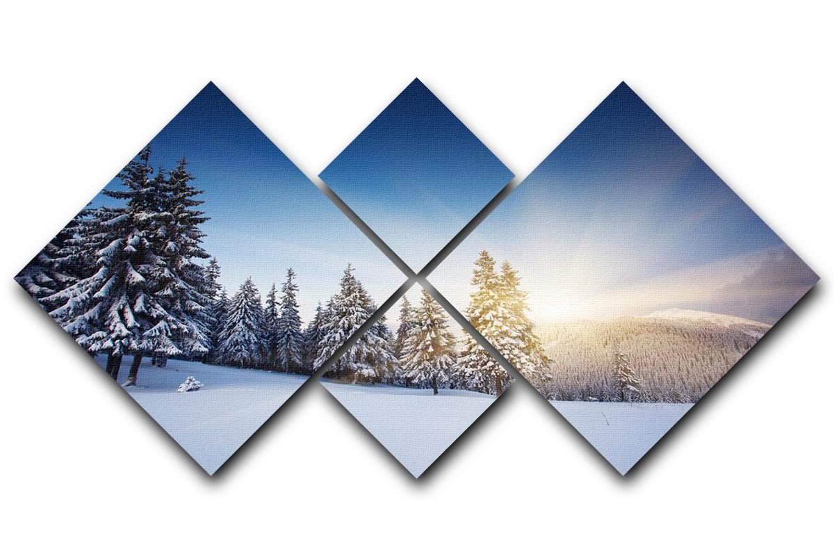 winter mountains landscape 4 Square Multi Panel Canvas  - Canvas Art Rocks - 1