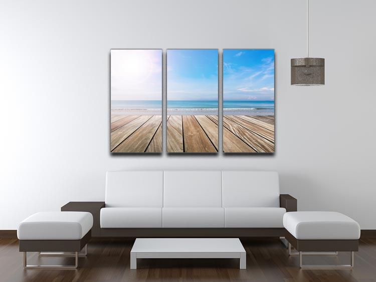 wood terrace on the beach and sun 3 Split Panel Canvas Print - Canvas Art Rocks - 3