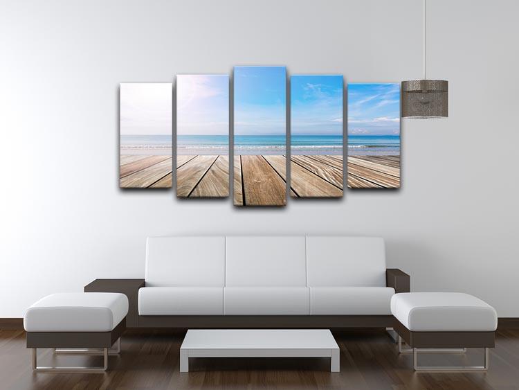 wood terrace on the beach and sun 5 Split Panel Canvas - Canvas Art Rocks - 3