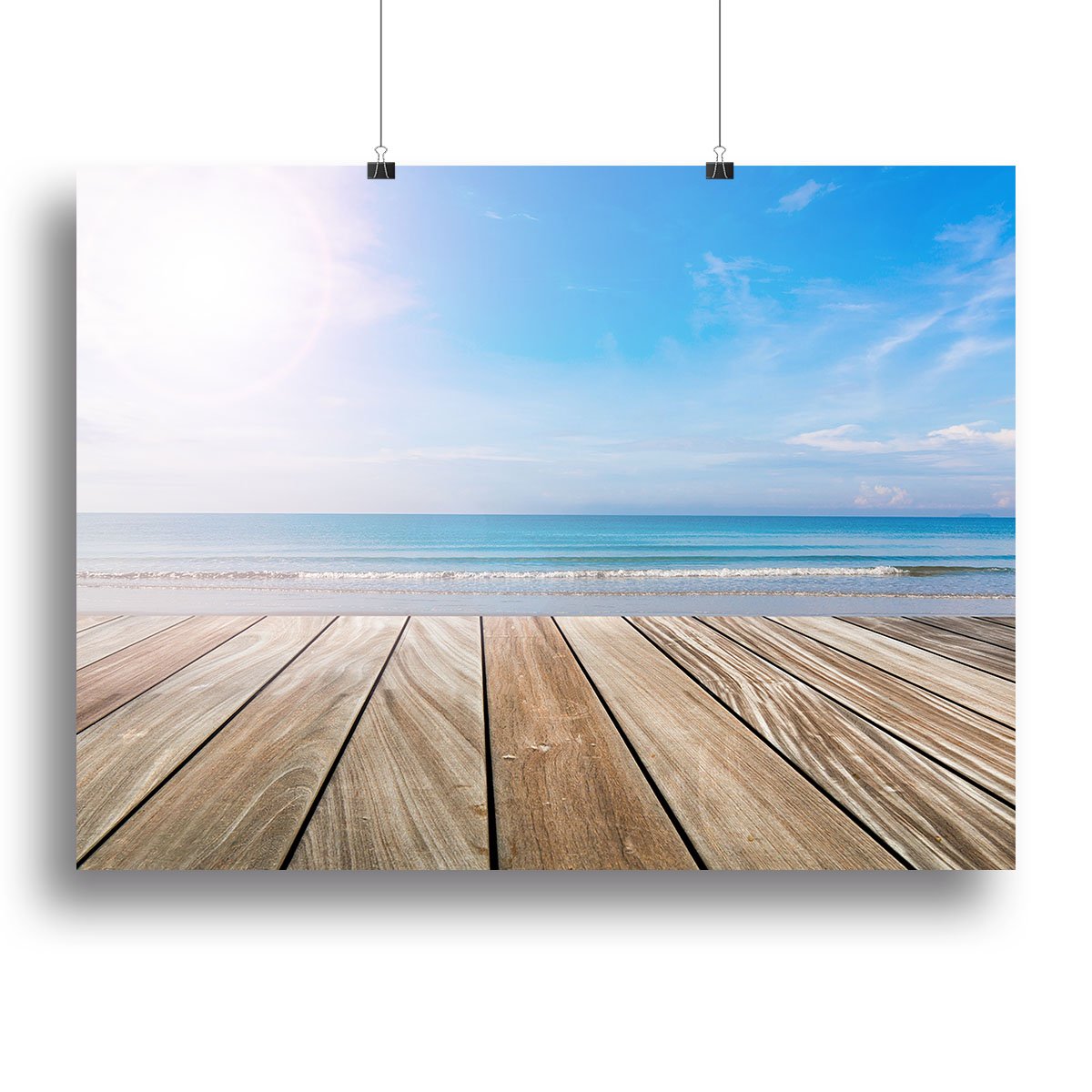 wood terrace on the beach and sun Canvas Print or Poster